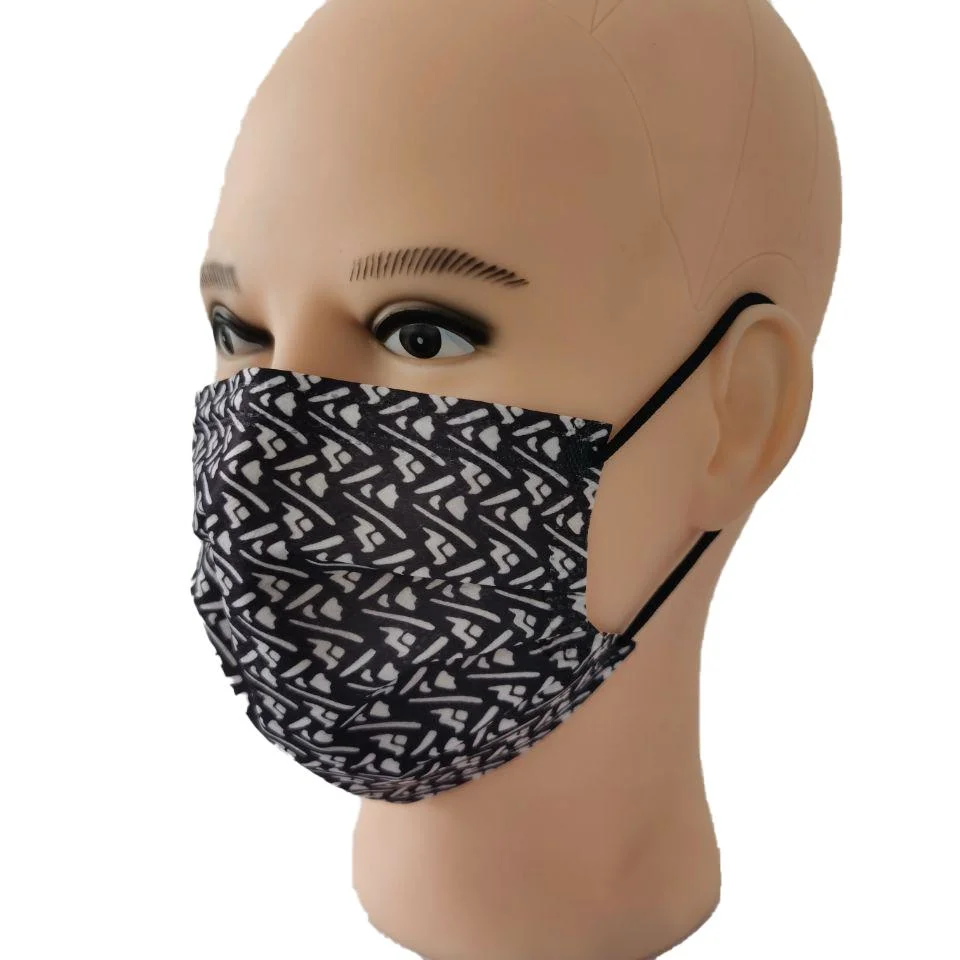 3ply Face All Disposable Mascarilla Negra and White Dental Dust Earloop Fabric Facemask Printed Custom 3 Ply Mask Black