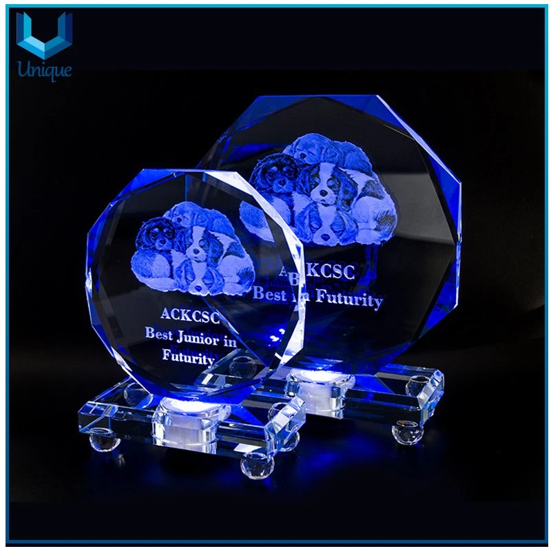 K9 Crystal Decoration Ornaments with Movement Clock, Available Stock Wholesale/Supplier Corporate Crystal Awards for Souvenir Gifts