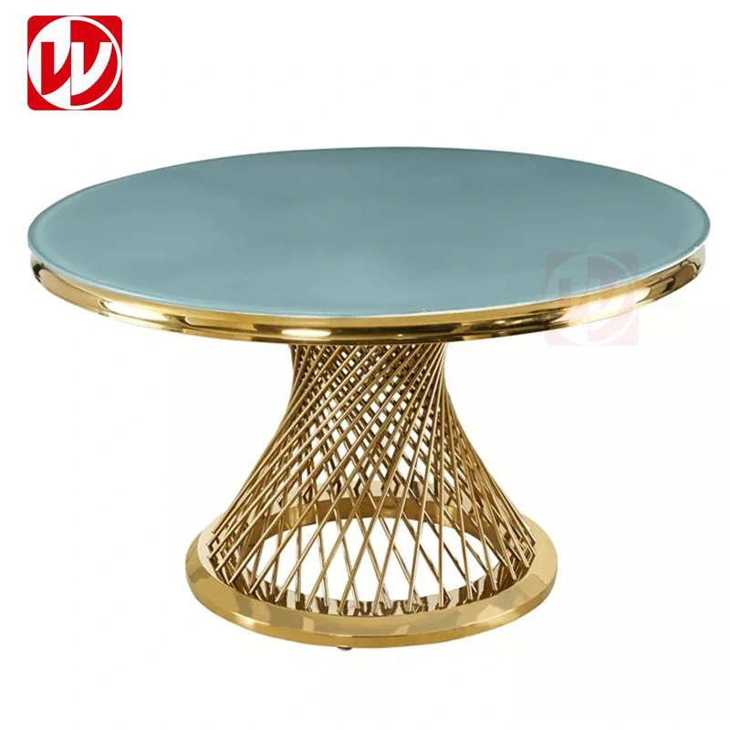 Modern Luxury Design Gold Stainless Steel Dining Table Round Banquet Restaurant Marble Wedding Table