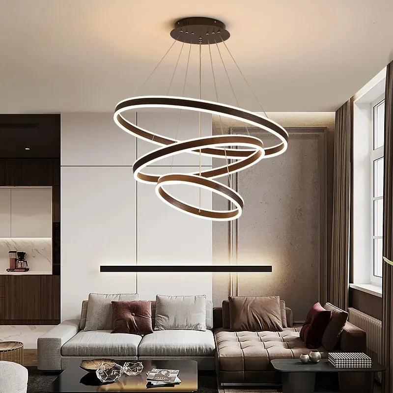 Living Room Hotel Circle Hanging Pendant Light Round Aluminum Brushed Lamp Chandelier