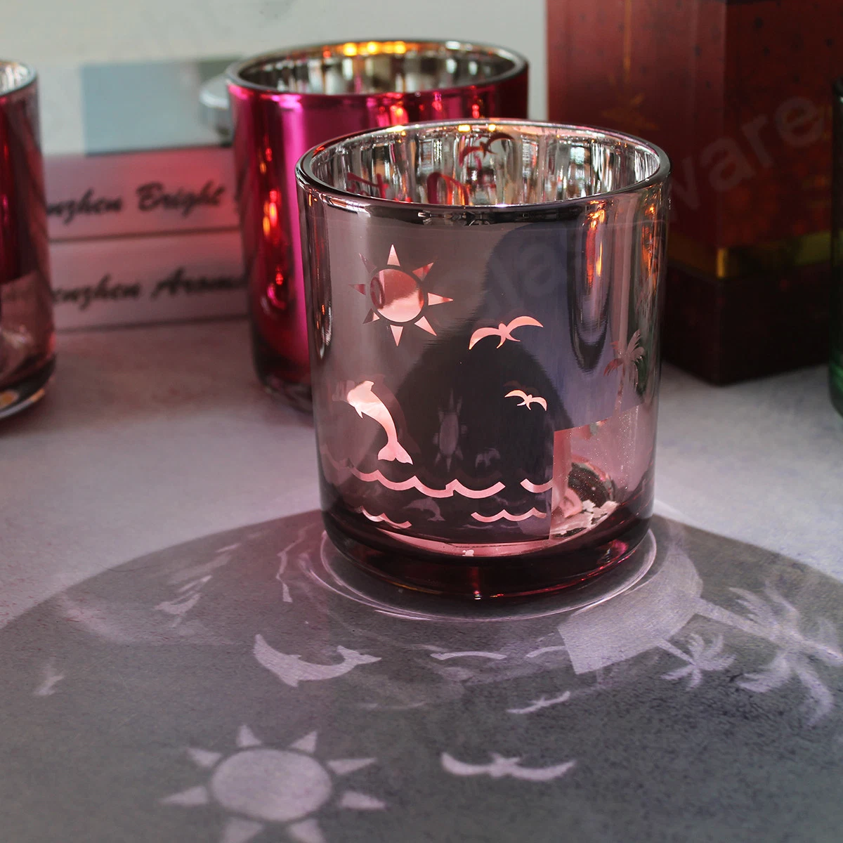 شمعة زجاجية مخصصة لتعليمات التنفيذ الذاتي للأجراس دورق رومانسي كاندل عيد الحب الحامل