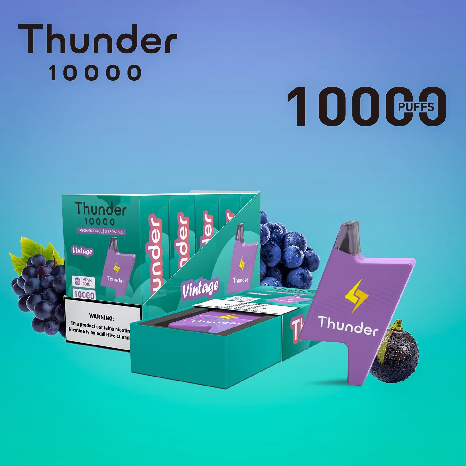 Mrvi Thunder 10000 E-cigarette 10K Fpuff stylo à usage unique Vape pré Batterie rechargeable 19 ml pour les capsules remplies Vapes 650 mAh par rapport à Randm Tornado 9000 10000 bouffées