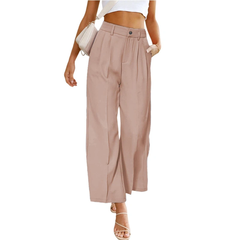 Women's Casual Wide Leg Pants Fashion Formal High Waist Button Trousers with Pockets