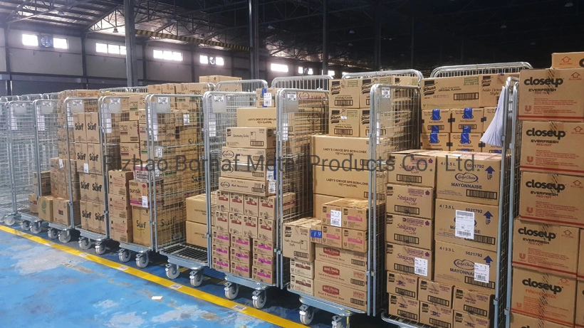 Logistic Platform Steel Wire Foldable Roll Container Cart Warehouse Trolley Cart Storage Cage