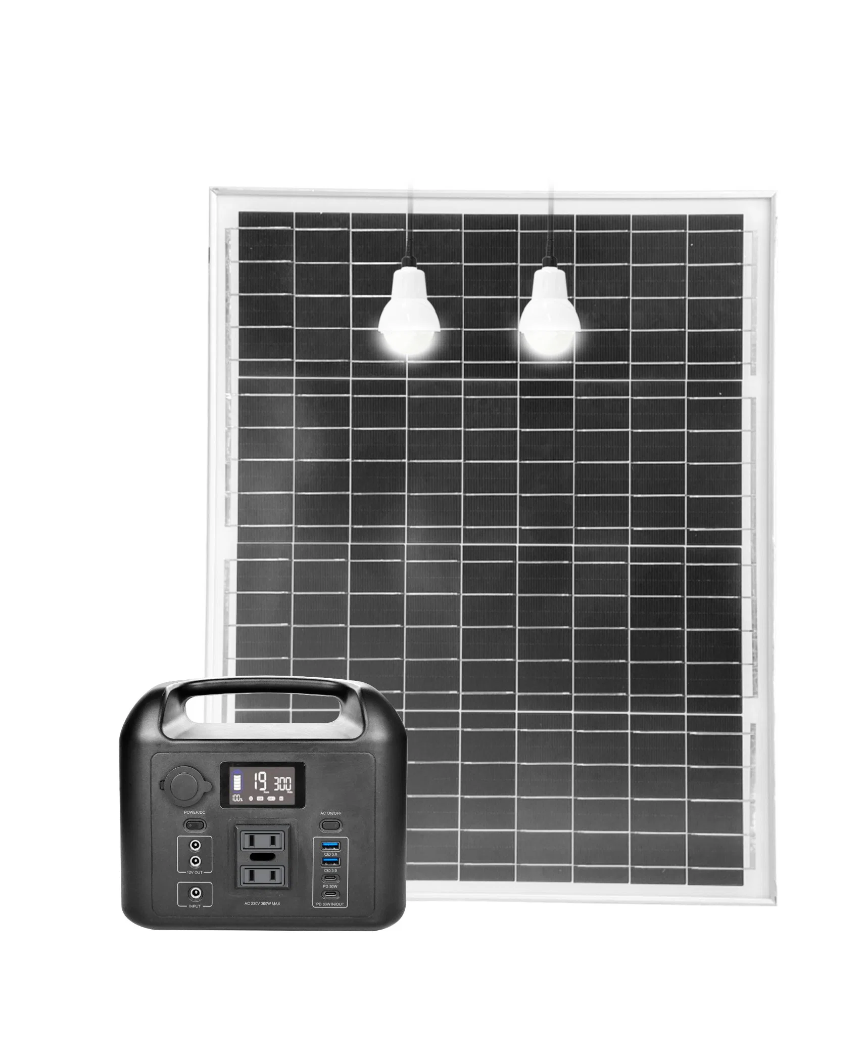 220V sistema inversor solar, el apoyo AC y DC utilizar al mismo tiempo, soporte de carga rápida y encendedor de cigarrillos,