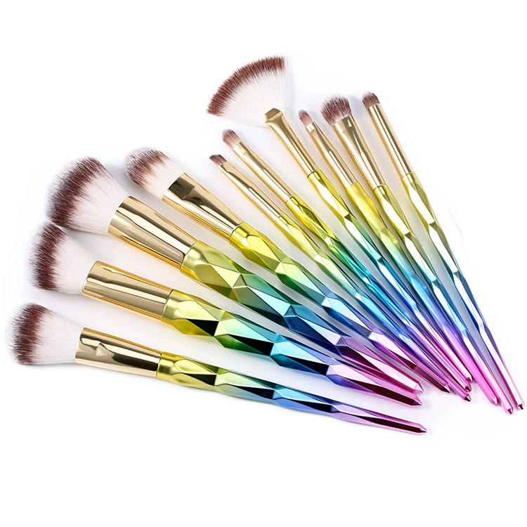 10 Pieces Colorful Diamond Patterned Shaped Handle Makeup Brush Set