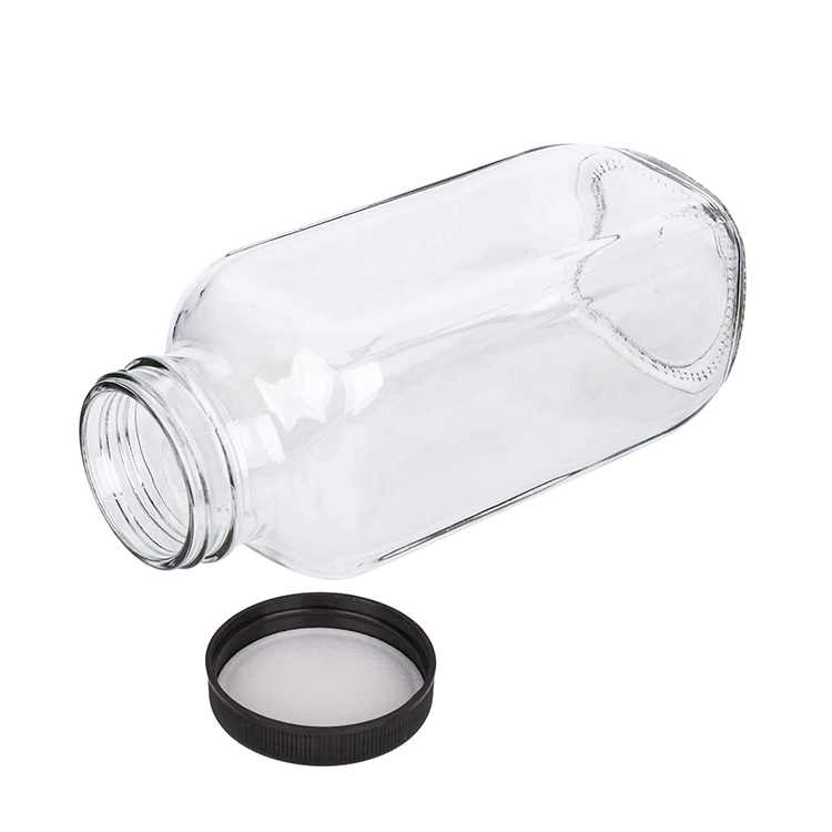 Kalt gepresster Saft 250ml 300ml 500ml 16oz Clear French Square Milchgetränkeglasflaschen mit Kunststoffverschluss