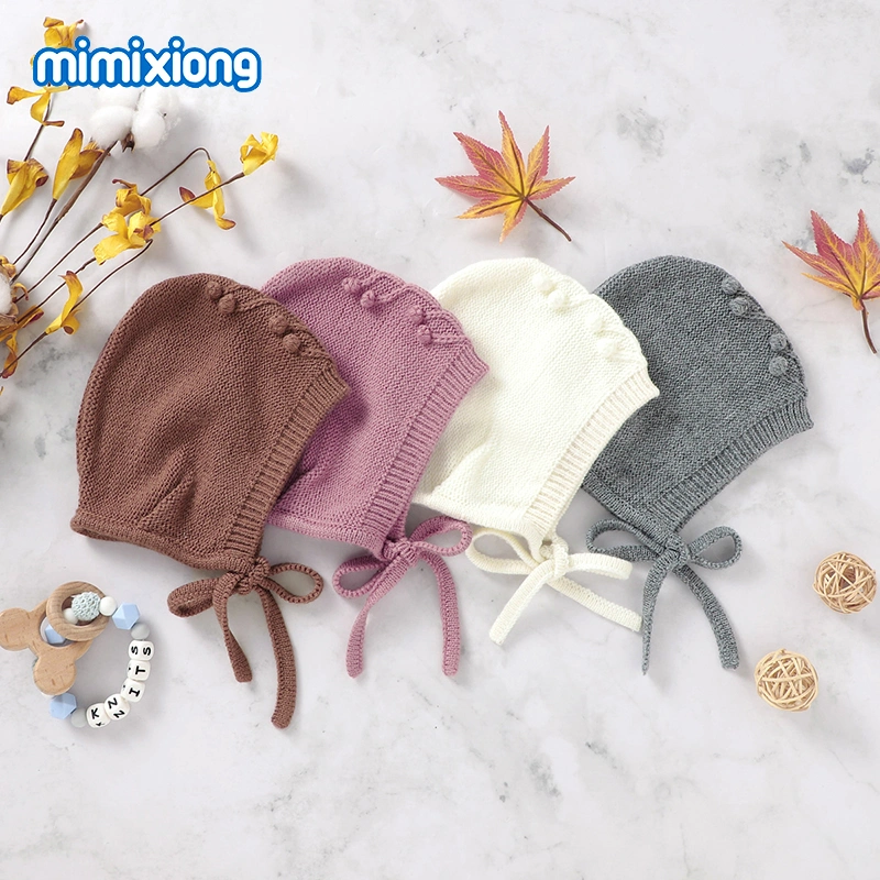 Mimixiong Hot Selling Portable Cute Tuddler de punto de recién nacido solapa Cute Crochet Invierno bebé Bebés Gorros Gorros