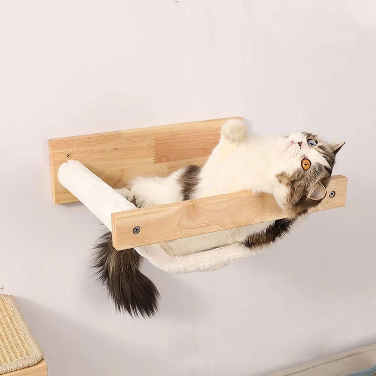 Eco-Friendly Cat Soft Mat Cat Shelf Modern Wall Mounted Furniture Bed Wooden Cat Wall Shelves with Hammock