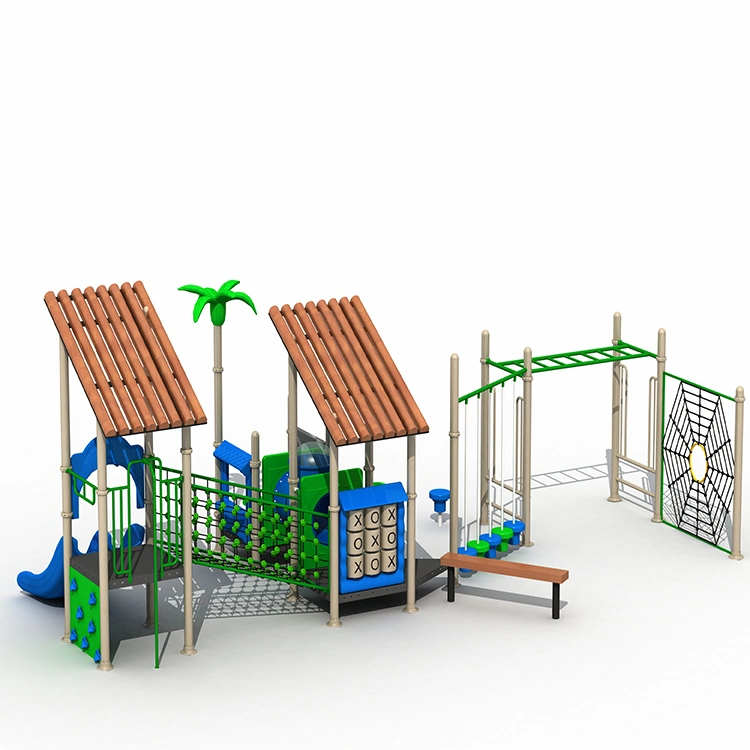 Cartoon House Plastic Building Block Outdoor Playground with Slides and Swing