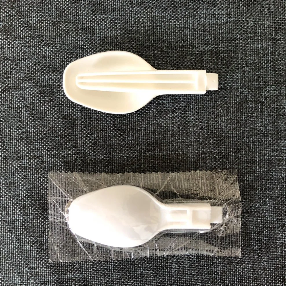 White 95*20mm Size Disposable Plastic Wrapped Cutlery Personalized Design Folding Spoon