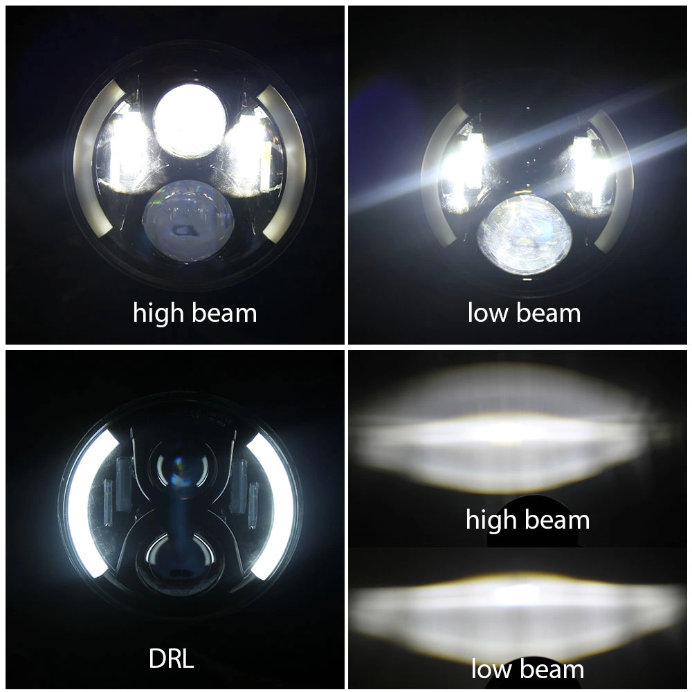 Gran cantidad de lúmenes motocicleta proyector de LED de alta faros de luz de cruce de negro 7'' 50W 12V y 7 pulgadas de faros LED