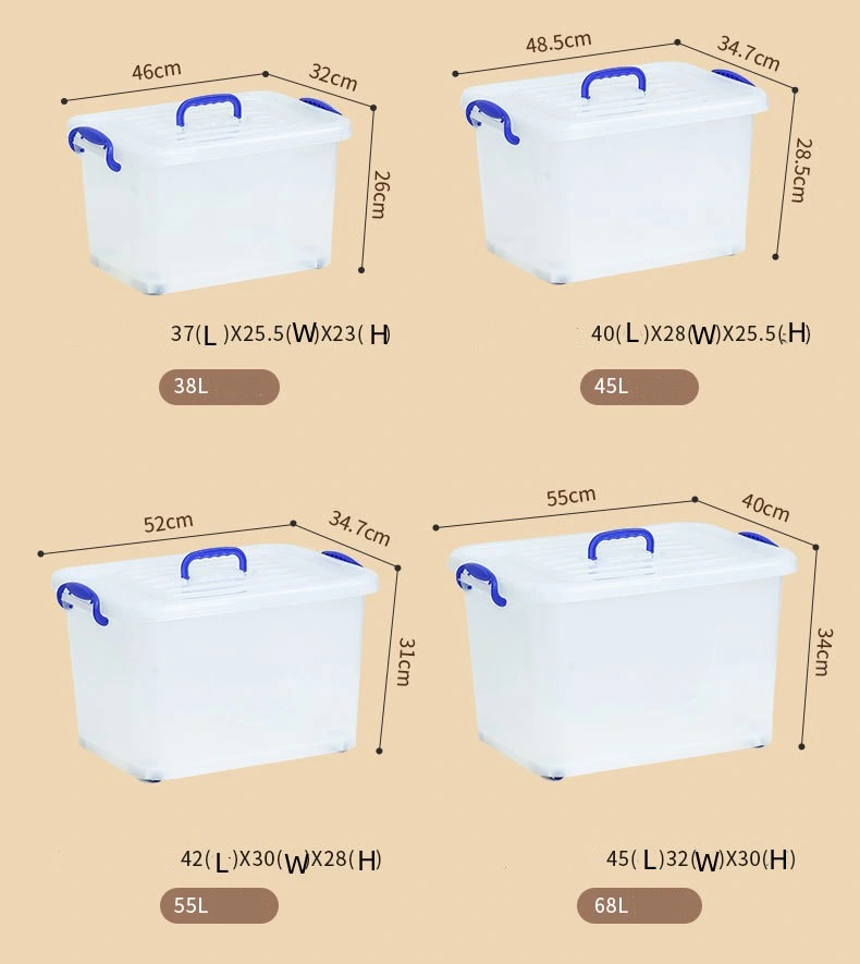 5L-250L Boîte de rangement en plastique transparent polyvalente personnalisée en gros pour la maison