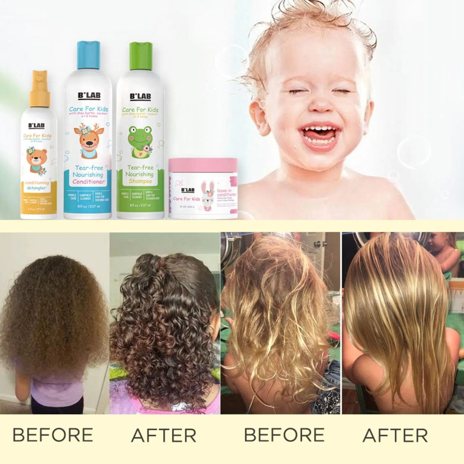 Fórmula natural sin desgarros Curly Kids Shampoo limpia suavemente Kids Shampoo Y acondicionador