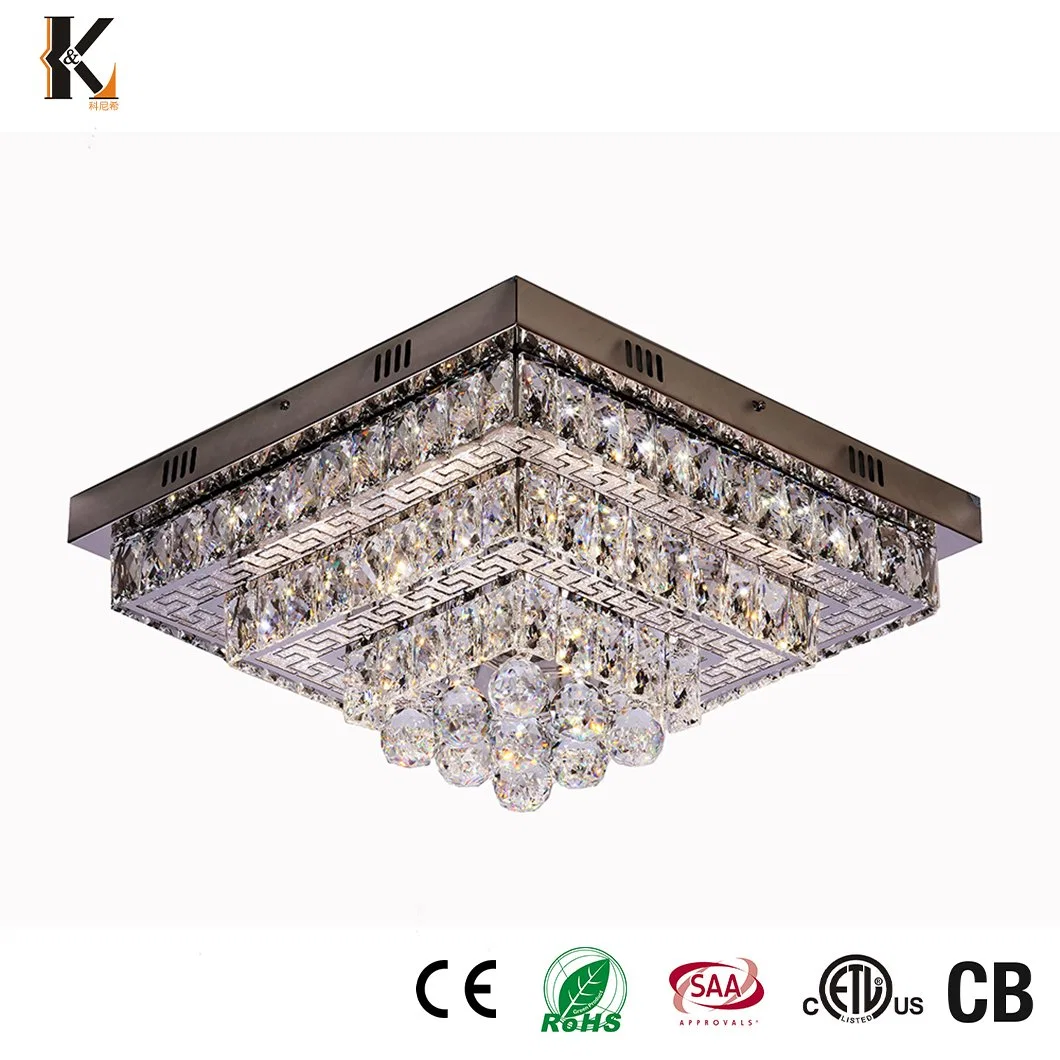 Crystal Surface Mounted LED Ceiling Light Stainless Steel China Luxury Round Design Pendant Lamp Ceiling Light Villa Hotel Crystal Ceiling Light