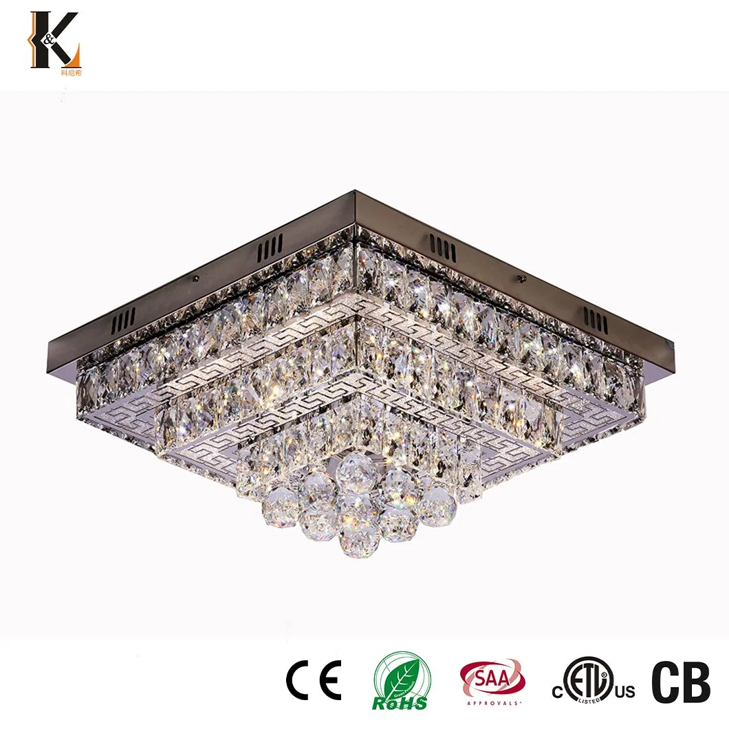 Crystal LED montées en surface en acier inoxydable de lumière au plafond de la Chine luxe Design ronde poignée de commande de la lampe témoin de plafond Villa Hotel Crystal Lumière au plafond