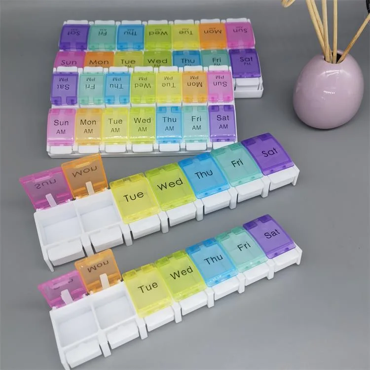 Colorful Portable Plastic 7 Days Weekly Travel Medicine Tablet Pill Vitamin Storage Boxes With Popup Open Design