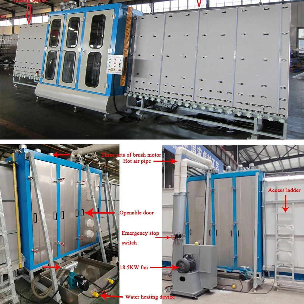 Lavadora vertical de vidrio de película Low-E automática de 2,5 metros con Cepillos suaves