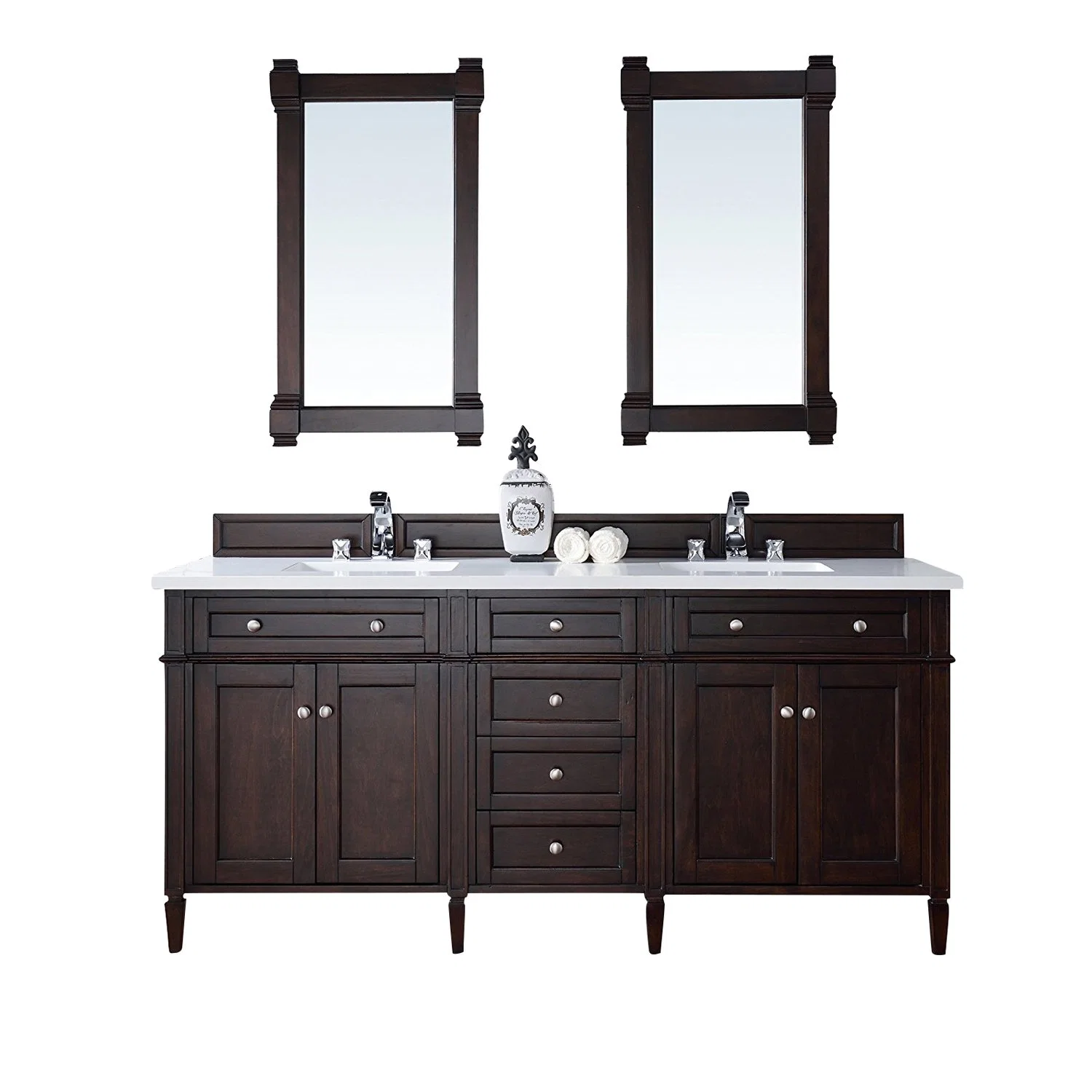 Deluxe Black Double Basin Marble Countertop Solid Wood Bathroom Dresser Vanity Cabinet