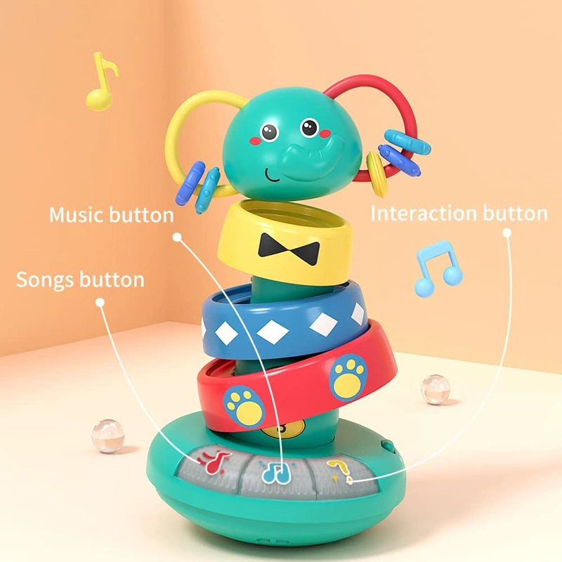 Colorful Stacking Ring Baby Musical Elephane Ring Toys Rock a Stack Stacking Toy for Babies and Toddlers