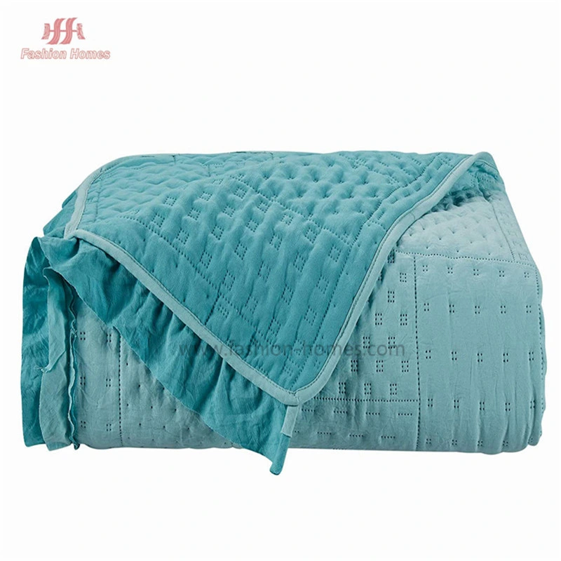 F-3173 3PCS Soft Washed Ultrasonic Quilt Patchwork Quilts with Ruffles