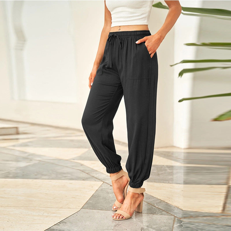 2024 Fashion Wholesale/Supplier Drawstring Elastic Waist Pull-on Casual Pants with Pockets