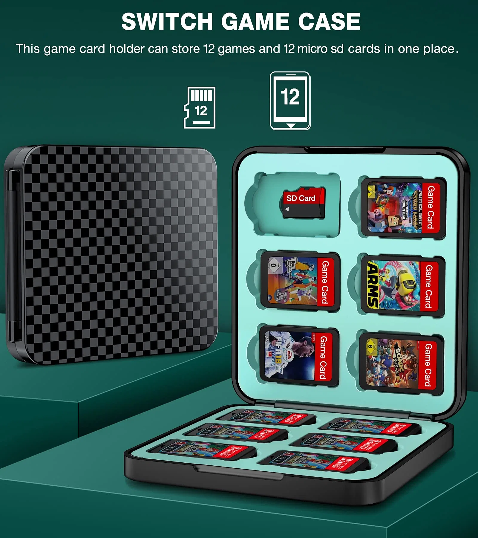 Switch Game Card funda portátil Nintendo 12 cartucho de protección Caja de almacenamiento