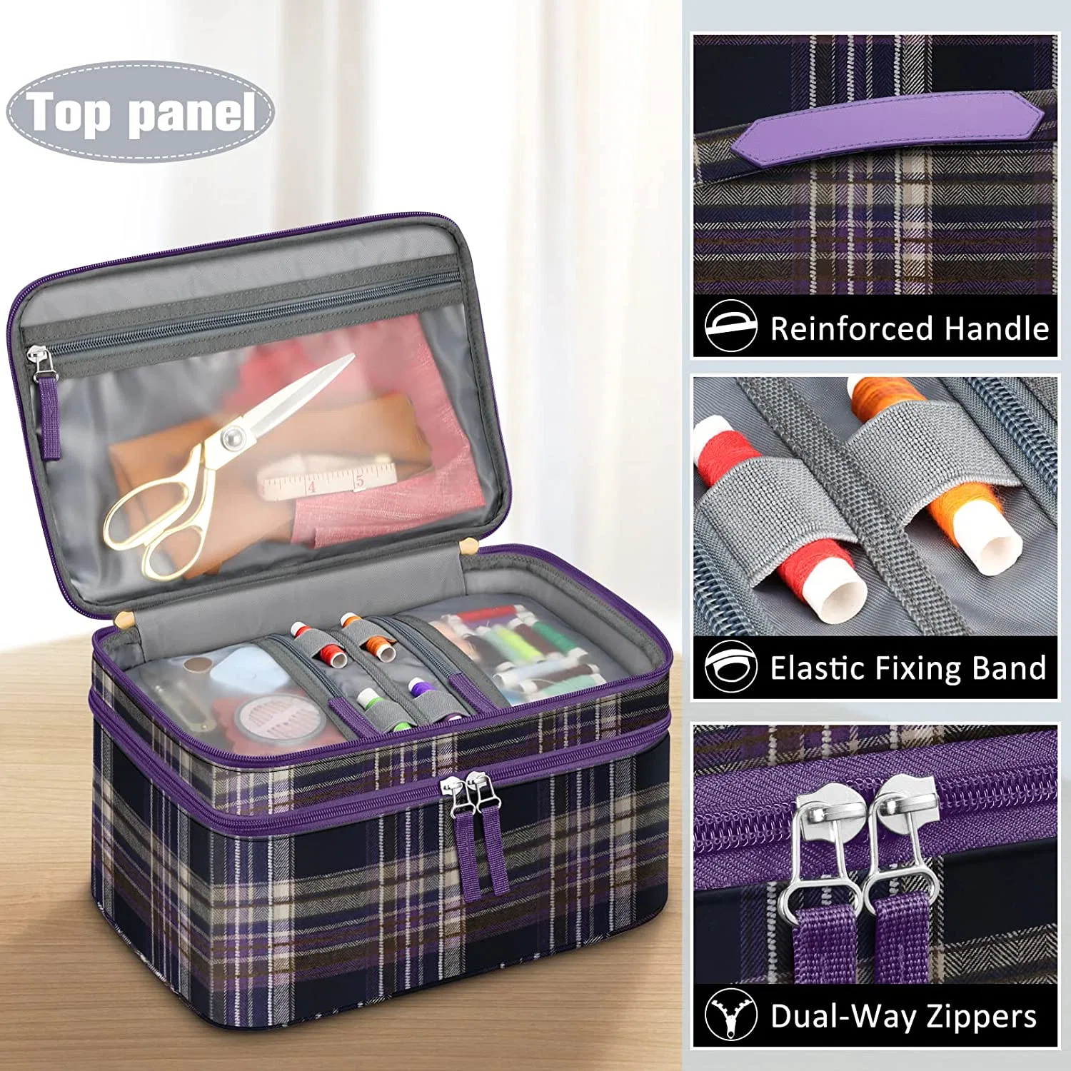 Double-Layer Sewing Kits Carrying Bag with Wrist Pin Cushion for Threads