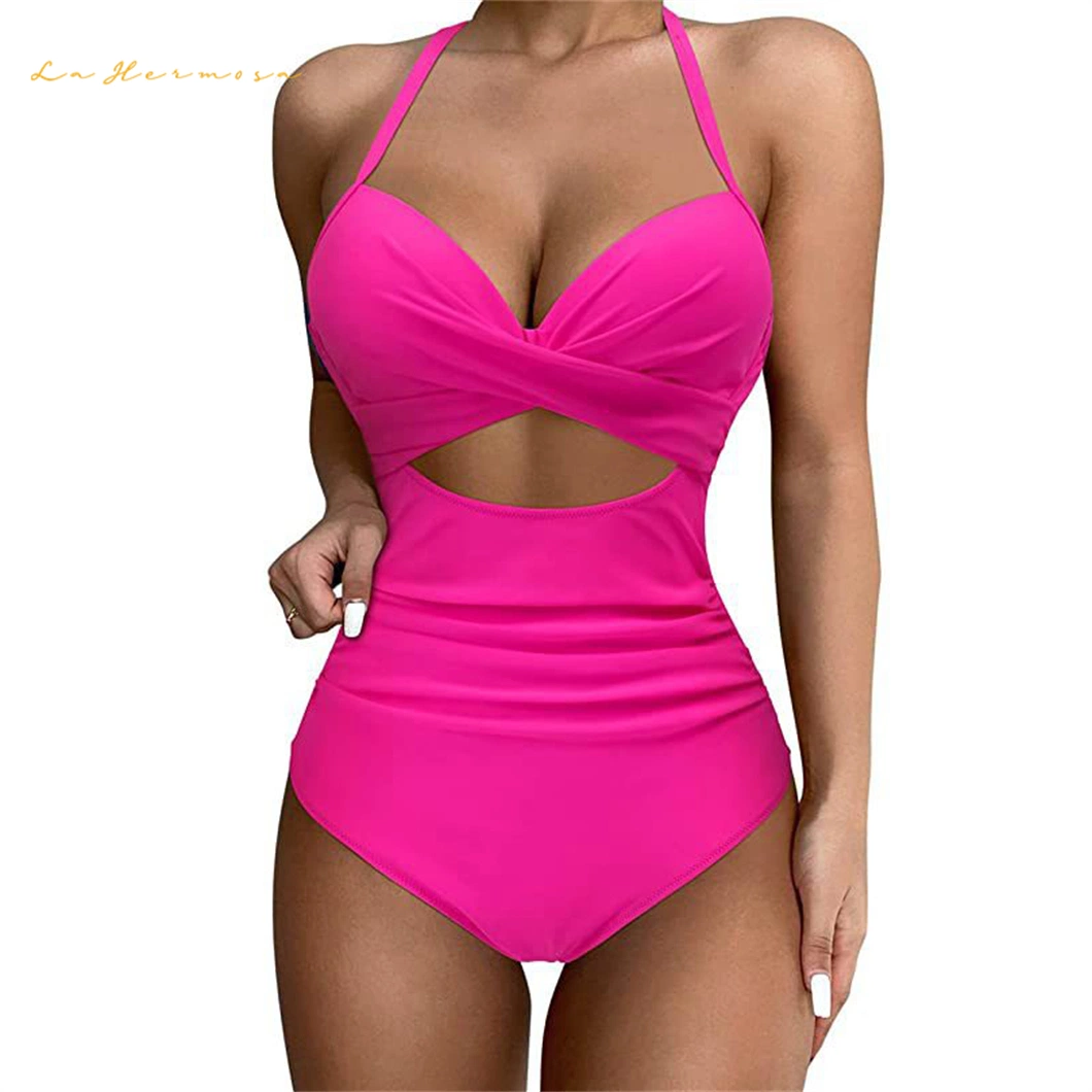 Summer Beachwear One-Piece Swimsuit Women Multicolor Rose Red Cutout Swimwear Back Cross Strap Bathing Suit Wholesale Designer Bikini