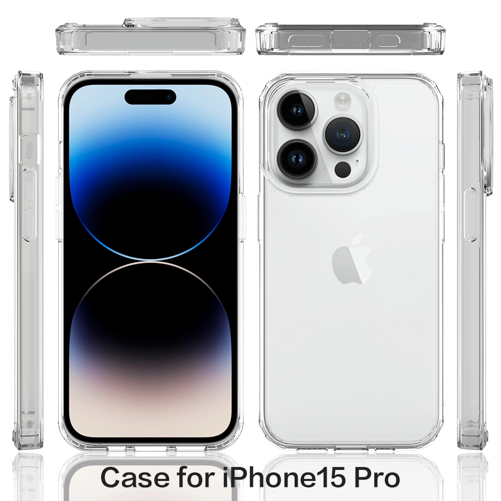 Para iPhone 15 PRO Slim-Fit Hybrid funda de teléfono Anti-Scratch Caja para teléfonos móviles acrílica+TPU transparente