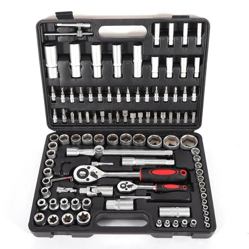 Großhandel Hersteller Cusotmized OEM 108PCS Auto Reparatur Hand Toolbox Kombination Werkzeugbuchsen Schraubenschlüssel Griff Werkzeugsatz