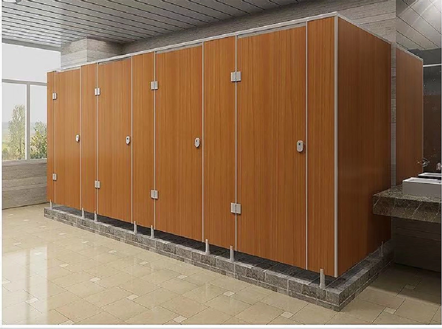 304 Stainless Steel Hardware HPL Compact Board Toilet Cubicles