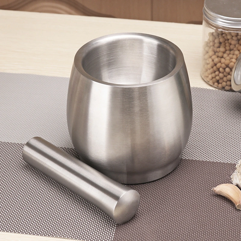 Stainless Steel Mortar and Pestle Set, with Translucent Lid Covering Food Herbs Organic Spices Crusher Grinder Mixing Bowl Crushing Tool Wbb14069