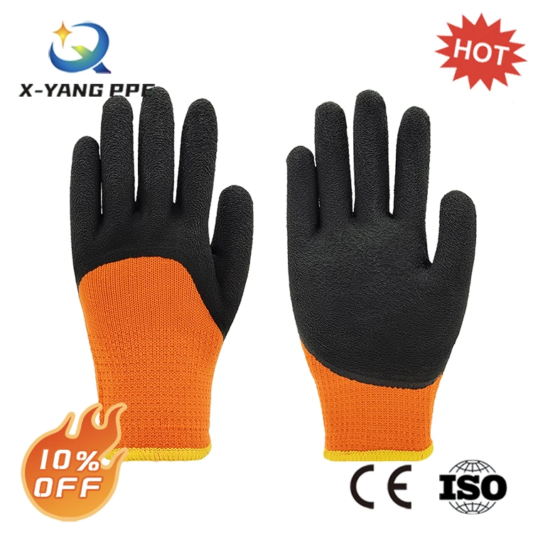 Factoryshop Winter 7G Polyester Loop Thermal Terry Liner Latex Micro Foam Wrinkle Cold Resistant Outdoor Work Safety Gardening Protection Gloves