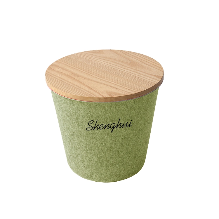 Durable Thermoformed Pet Felt Storage Bin with Wooden Cover