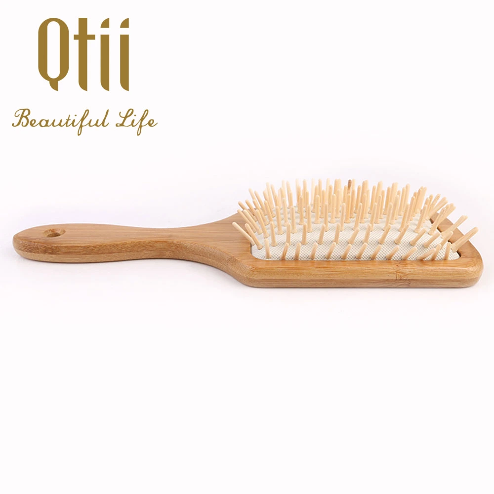 Brosse à cheveux de bambou de palette antistatique avec coussin d'air et de poils en bois