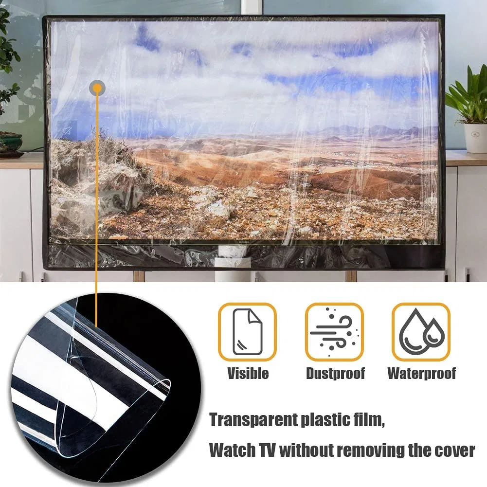 Heavy Duty Transparent TV Cover Black for Indoor/Outdoor Heat Resistant Weatherproof Dustproof Anti UV