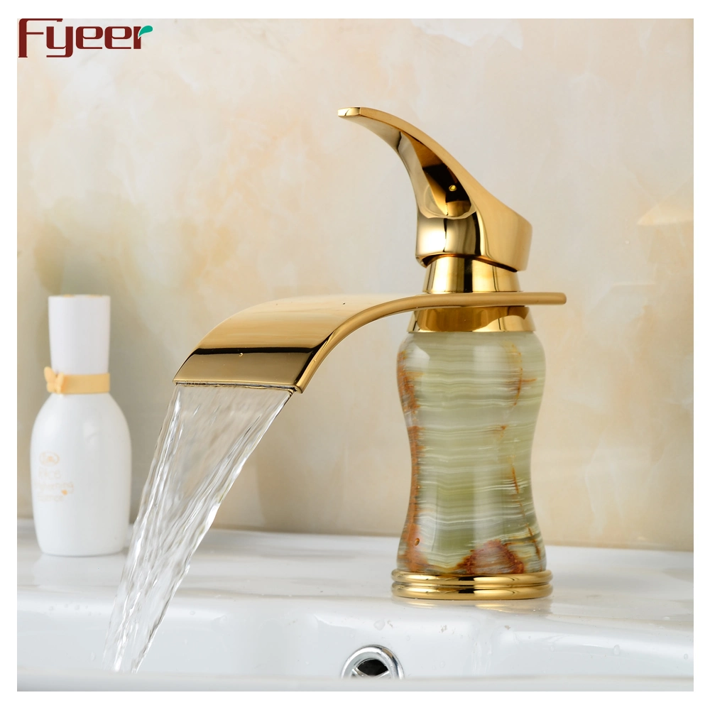 Fyeer Golden Finish Lavatory Faucet with Jade