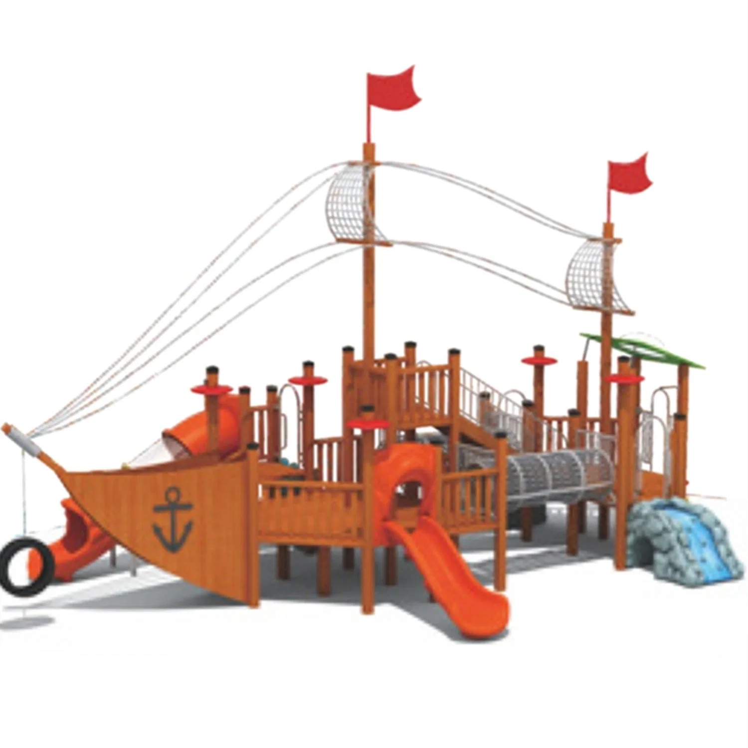 Kids Community Park Outdoor Playground Equipment Wooden Pirate Ship QS14