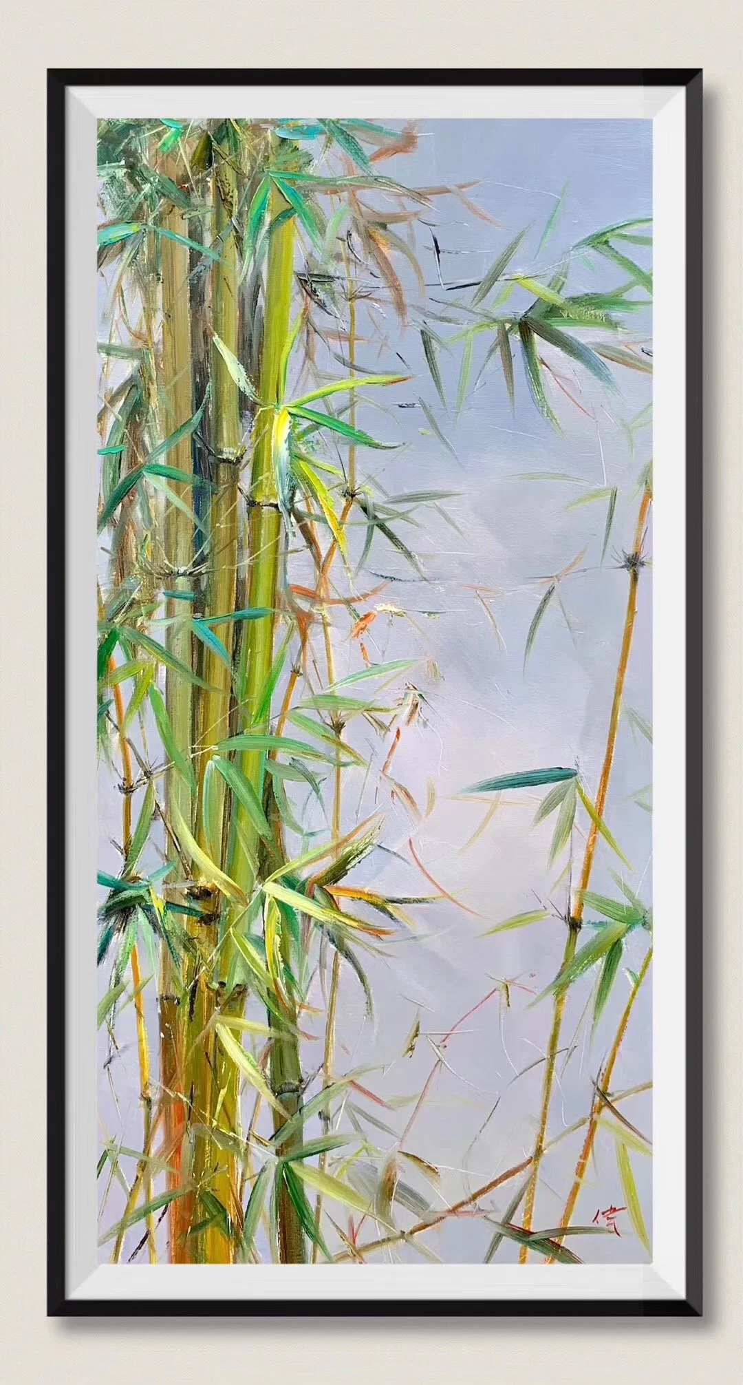 Handmade Chinese Bamboo Canvas Oil Painting for Wall Decoration