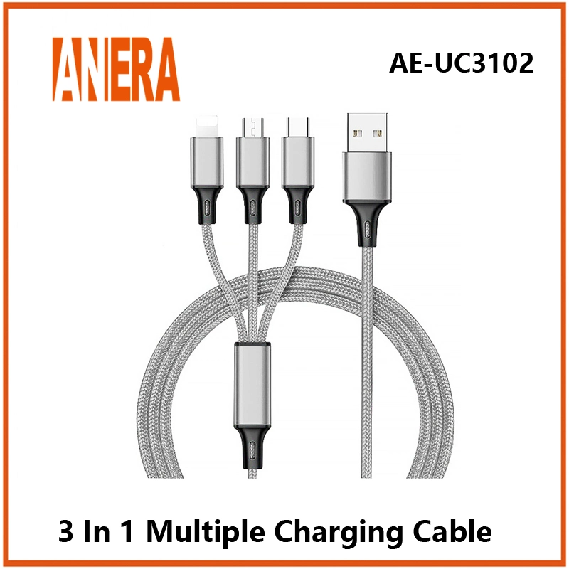 Hot Selling Flexible 3 in 1 Fast Charging Cable USB2.0 to Type-C&Android&Lightning Mobile Phone Cable