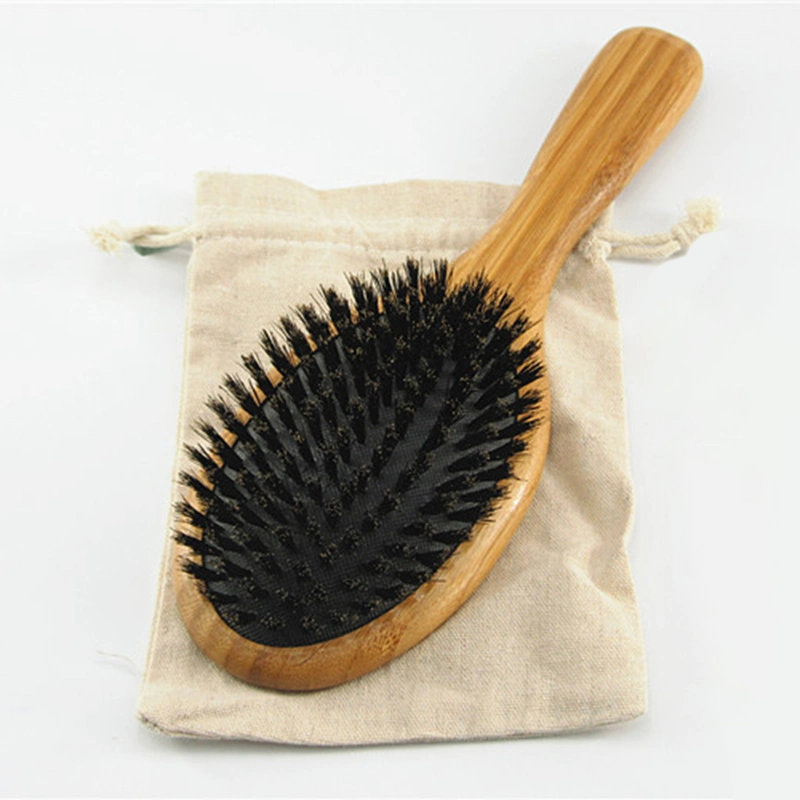 Women & Men Detangling Massage Hairbrush Private Logo Bamboo Paddle Hair Brush with Box Packing Bristle Hair Brush