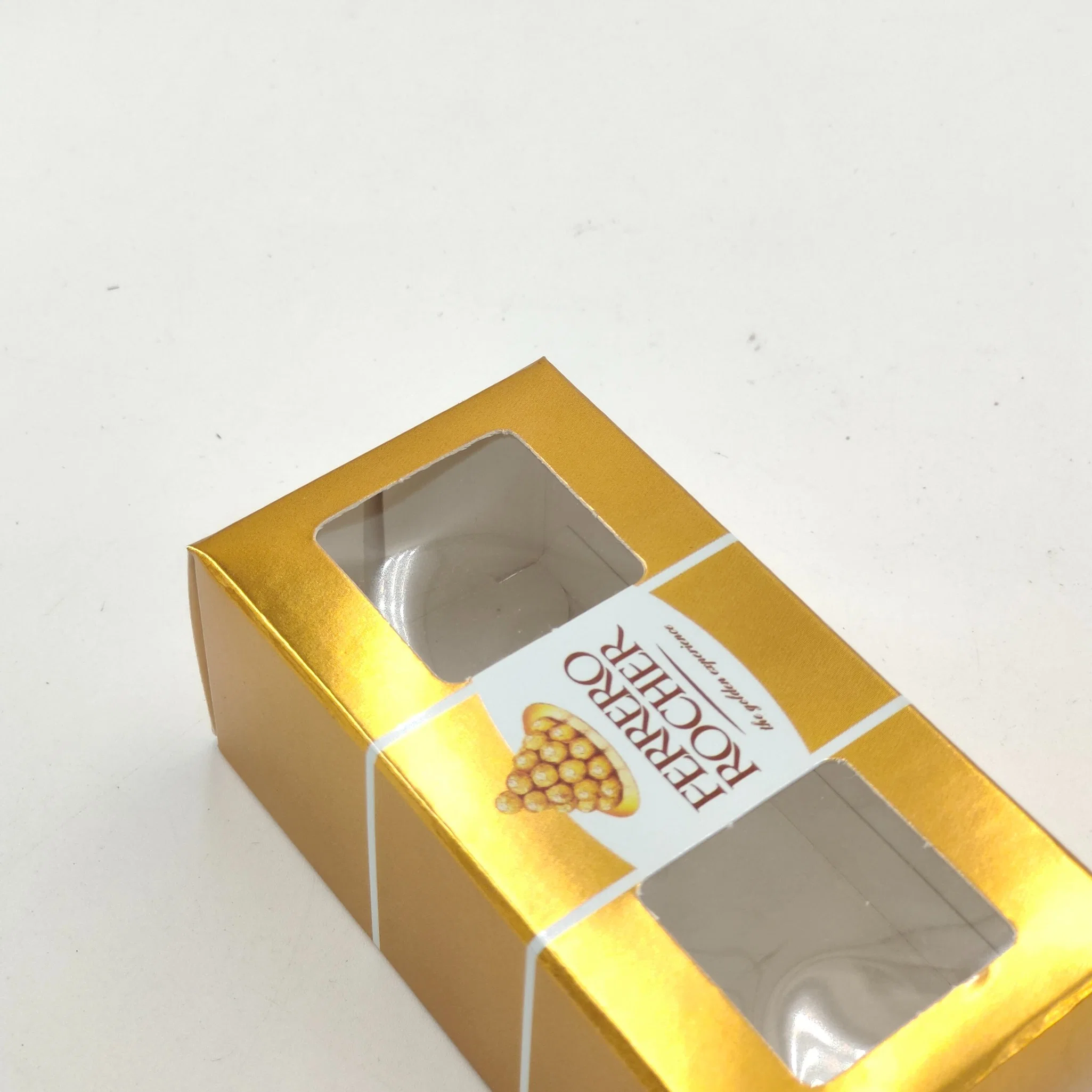 Small Size Candy Packing Boxes with PVC Window Chocolate Packaging Gold Paper Box