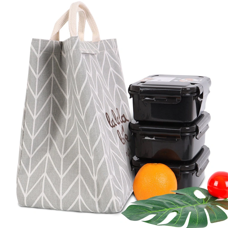 Portátiles reutilizables gris el forro de tela Bolsa de almuerzo Portable aislamiento con la película de aluminio