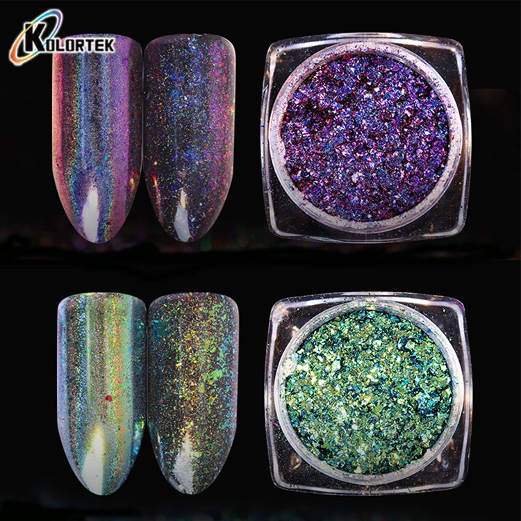 Nail Art brillante Color Cambiar polvo holográfico láser