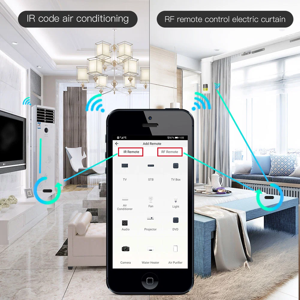 Voice Control, APP Mobile Control Infrared RF Remote Controller for TV Air Conditioning Fan Radio