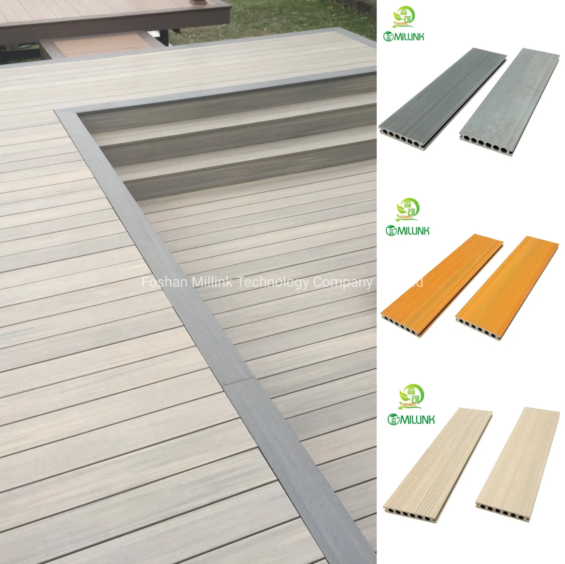 Tarima de jardín impermeable de WPC con coextrusión. Baldosa de suelo de WPC. Suelo laminado de madera.