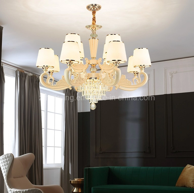 Fashion Crystal Candle Chandelier Pendant LED Light Lamp with Glass Lampshade for Villa Zf-Cl-005