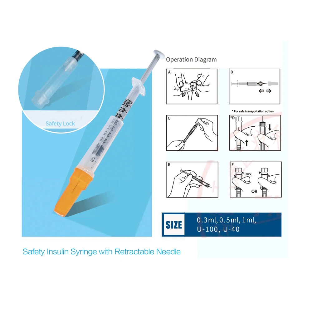 Sicherheit Professional qualitativ hochwertige medizinische 0,3ml 0,5ml Insulin-Einmalspritzen