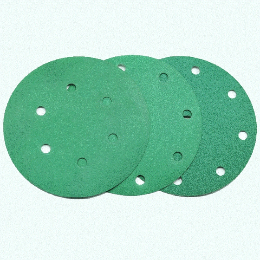 150mm 15 Holes Green Polyester Film Base Hook and Loop Sanding Disc Car Waterproof Sanding Papers